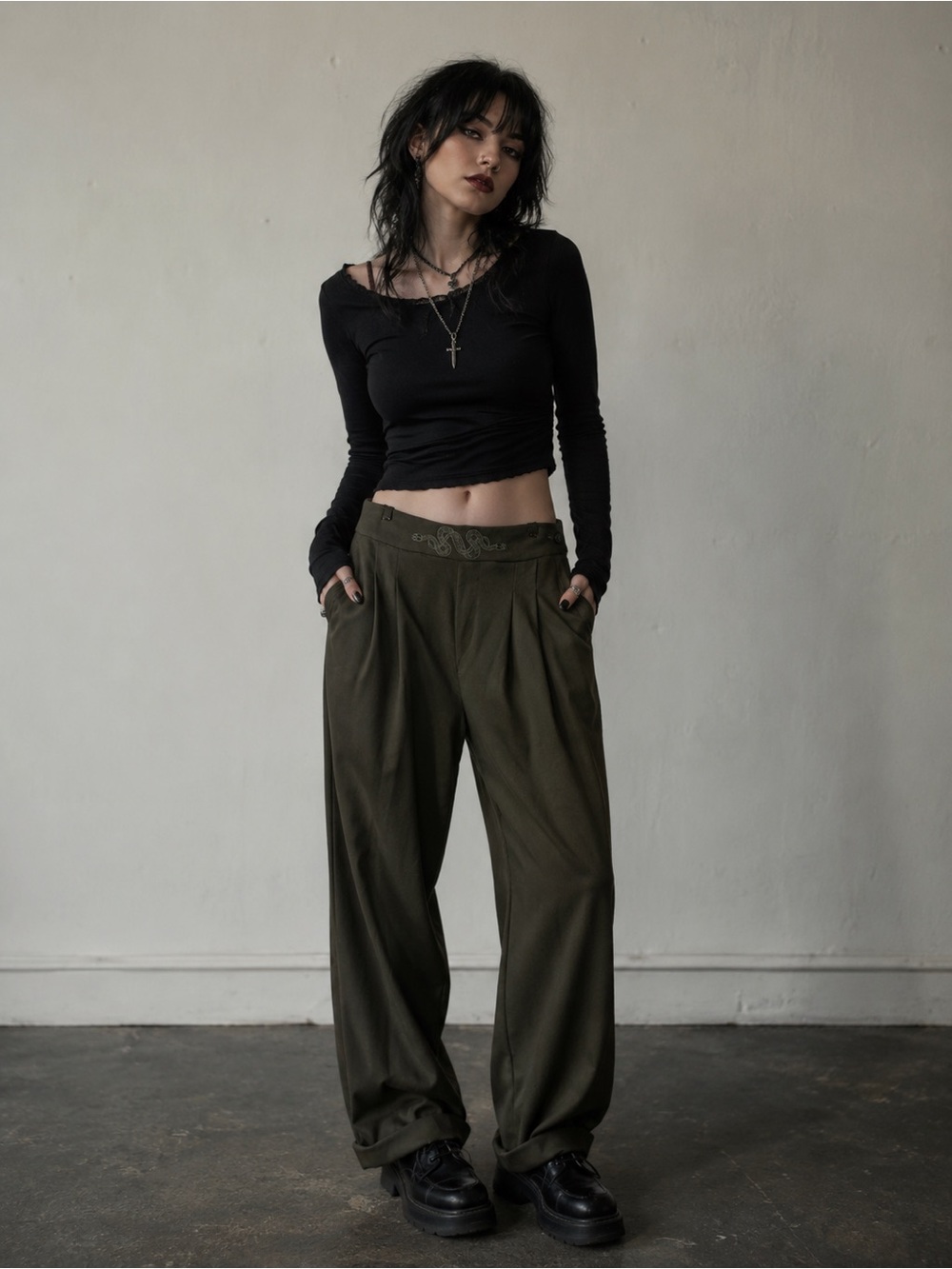 Disturbia Embroidered Balloon Leg Trouser Corporate Goth Women US 10 pant UK 14 - Picture 1 of 10